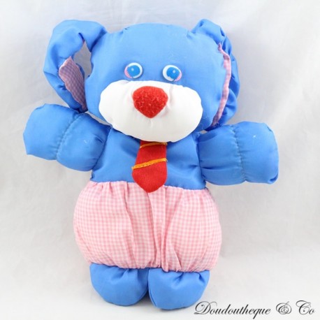Vintage Plüschkaninchen im GERCA-Stil Papageientaucher aus blau-rosa Gingham-Fallschirm Canvas-Krawatte 21 cm Vintage Plüschkaninchen im GERCA-Stil Papageientaucher aus blau-rosa Gingham-Fallschirm Canvas-Krawatte 21 cm