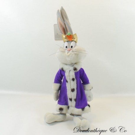 Peluche lapin Bugs Bunny LOONEY TUNES warner bros déguisé en Roi The King gris Vintage 1998 37 cm NEUF