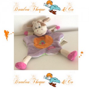 Doudou plat vache ELUZ violet et orange 27cm