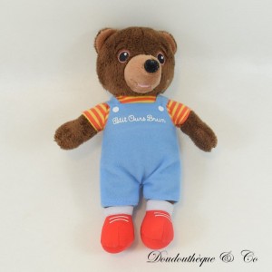 Kleiner Braunbär Plüsch BAYARD EDITIONS Blauer Overall und orangegelbes T-Shirt 18 cm