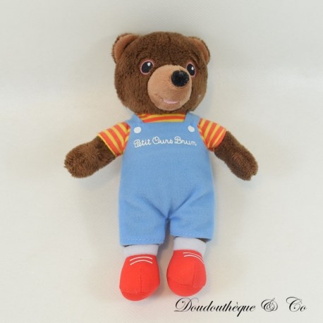 Kleiner Braunbär Plüsch BAYARD EDITIONS Blauer Overall und orangegelbes T-Shirt 18 cm