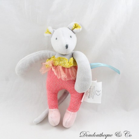 Petite peluche souris MOULIN ROTY Mademoiselle et Ribambelle tutu rose 15 cm