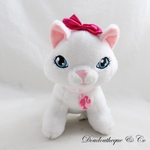 Peluche chat BARBIE Mattel blanc noeud rose