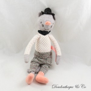 Plush Le Gallant cat MOULIN ROTY Once upon a time grey orange polka dots 24 cm