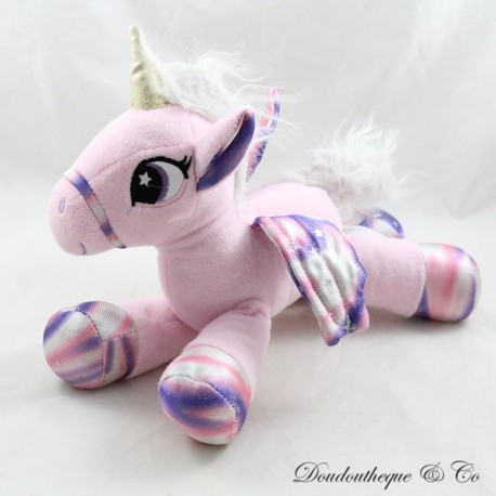 Peluche licorne GIFI Diffusion rose violet étoiles 28 cm