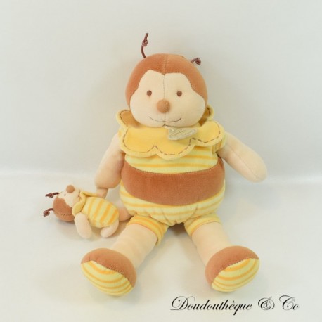 Peluche bourdon Pompon DOUDOU ET COMPAGNIE et son bébé Les Z'amigolos jaune marron 33 cm