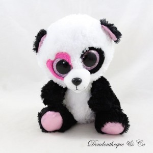Peluche Mandy panda TY Berretto Boo Nero Bianco Rosa Cuore Occhi Grandi 16 cm