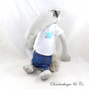 Plush the Wolf AUZOU Grey Wolf Bow Pink Shorts Jeans White T-Shirt 25 cm