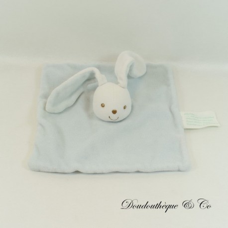 Flat cuddly toy rabbit KIMBALOO La Halle square light blue 20 cm