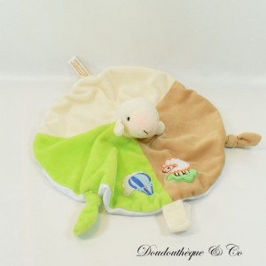 Round Sheepskin Sheep Round Flat Cuddly Toy, RODADOU RODA Brown & Green 30 cm