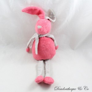 Peluche títere de conejo BOUT'CHOU bufanda estrellas gris rosa 30 cm