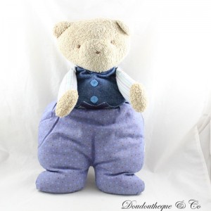 Peluche ours SIGIKID beige tissu bleu et veste jean bras rayés 40 cm