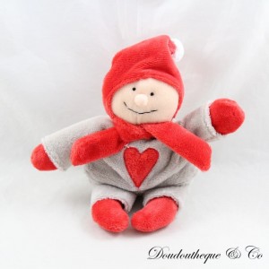 Doudou poupée SIA gris rouge coeur