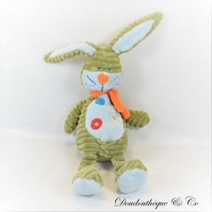 Peluche de conejo TEX BABY Carrefour verde y naranja efecto pana 30 cm