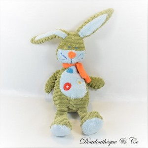 Peluche lapin TEX BABY Carrefour vert et orange effet velours côtelé 30 cm