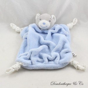 Doudou plat ours KALOO plume bleu ciel et gris 25 cm