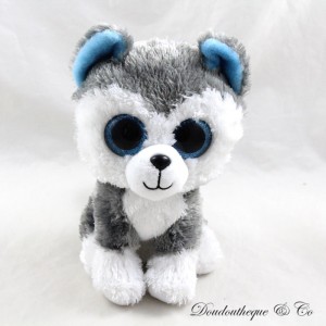 Peluche Slush husky TY Beanie Boo's gris blanc gros yeux bleus 15 cm