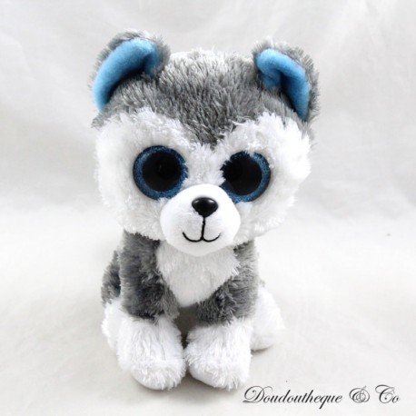 Plush Slush husky TY Beanie Boo's grey white big blue eyes 15 cm