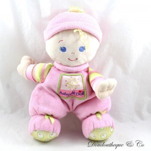 Doudou poupée FISHER PRICE Baby's 1st doll rose grelot Mattel 27 cm