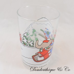 Verre Babar AMORA moutarde Laurent de Brunhoff au sport d'hiver 1991 10 cm