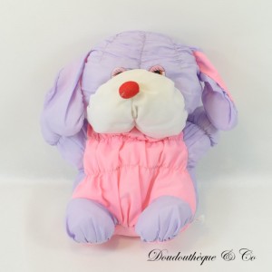 Peluche chien style BIKIN toile de parachute rose et violet vintage 30 cm