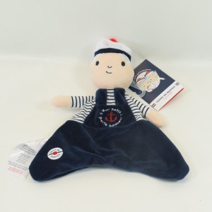 Flat cuddly toy Moussaillon TERRE DE MARINS blue and white stripes 25 cm NEW