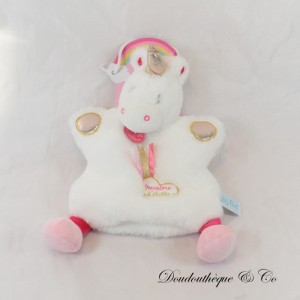 Doudou marionnette licorne BABY NAT' Poussière d'étoile blanc rose BN0414 NEUF