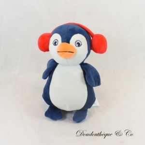 Peluche pingouin KINDER bleu et blanc peluche publicitaire 21 cm