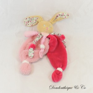 Flat rabbit cuddly toy BABY NAT' Pink poupi flowers BN0111 29 cm