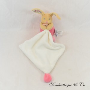 Doudou mouchoir lapin BABY NAT' Poupi rose beige fleuris BN0611 30 cm