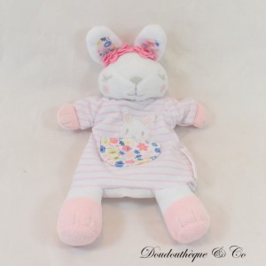 Doudou marionnette lapin SERGENT MAJOR tissu fleuris 25 cm