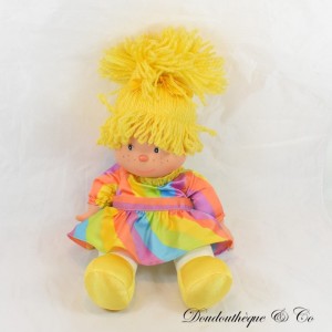 Poupée peluche FAMOSA Multicolore cheveux laine jaune Vintage année 80 43 cm