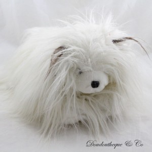 Interactive dog teddy bear vintage long hair white plush 30 cm
