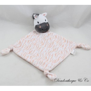 Doudou plat zèbre APOLLO rose blanc