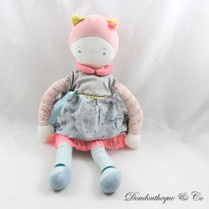 MOULIN ROTY Mademoiselle et Ribambelle bambola blu rosa peluche 32 cm