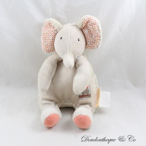 Doudou hochet éléphant MOULIN ROTY Les Papoum beige 19 cm