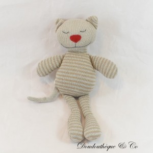Stuffed Cat TISSEA two face (happy and sleepy) brown bell 26 cm