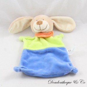 Doudou plat lapin NICOTOY bleu vert