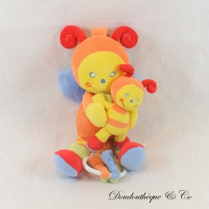 Peluche Musicale abeille POMMETTE abeille avec son bébé jaune et orange 20 cm