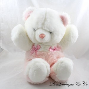 Peluche ours blanc rose noeud à carreaux