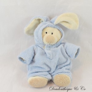 Doudou ours NICOTOY déguisé en lapin bleu 19 cm