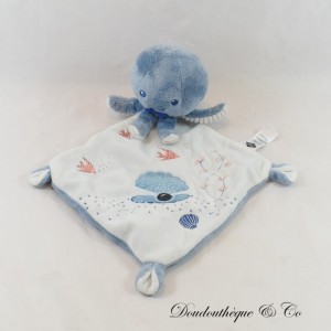 Flat Octopus Blanket TEX BABY Blue Embroidery Shell Fish 35 cm