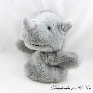 Doudou marionnette rhinocéros vintage gris