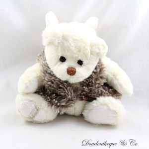 Stuffed bear BUKOWSKI angel white brown fur vest 16 cm