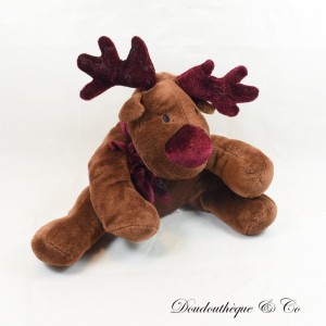 Reindeer plush toy FRANCE LOISIRS Brown deer or elk seated 19 cm