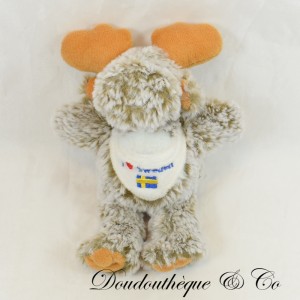Peluche cerf Sans Marque Peluche souvenir SWEDEN " J'aime la Suède" renne beige marron élan foulard 19 cm