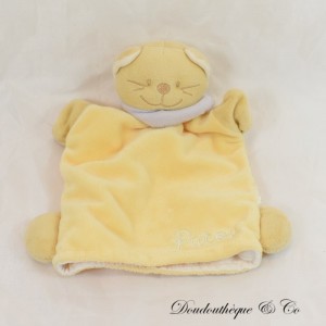 Doudou Marionnette Patou chat BENGY jaune foulard vert 20 cm