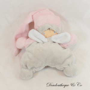 Plüsch Elf Teddybär Rosa und grau Glockenhut und Schal 19 cm