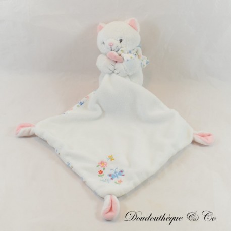 Katze Taschentuch Kuscheltier POMMETTE Weiße Stickerei Blumen und Schmetterlinge 39 cm Katze Taschentuch Kuscheltier POMMETTE Weiße Stickerei Blumen und Schmetterlinge 39 cm