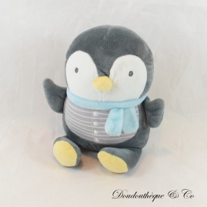 Pinguino Peluche Parole Bambino Blu, Grigio e Bianco Sciarpa Blu 19 cm